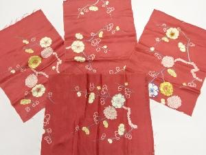 アンティーク　紋錦紗絞り枝梅模様刺繍四巾